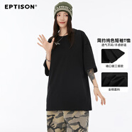 衣品天成  EPTISON基礎(chǔ)多色200G重磅純棉純色短袖T恤寬松休閑打底男女上衣 黑色 160