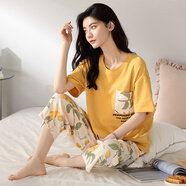 俞兆林睡衣女春夏季薄款純棉短袖夏天學(xué)生可愛T恤休閑寬松家居25年新款 NSALM-252【純棉七分褲套裝】 L （100-120斤）
