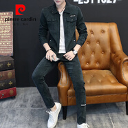 皮爾卡丹（pierre cardin）英倫雅痞風(fēng)格牛仔工作服男裝一套成熟西裝套裝初秋冬2024新款秋裝 墨綠【外套+褲子】 XL