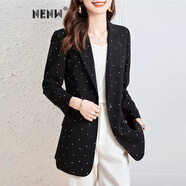 NENW 輕奢波點小西裝外套女薄款秋裝年收腰感炸街春秋休閑西服 黑色波點 S 建議80到100斤