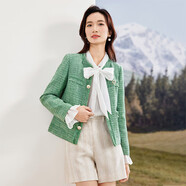 尚都比拉優(yōu)雅氣質(zhì)寬松休閑小香風(fēng)粗花呢外套秋季通勤上衣女 綠色 M
