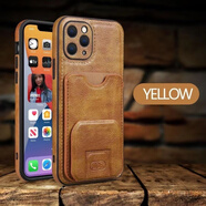 隱形折疊支架適用iPhone15pro手機殼14蘋(píng)果1全包 高端皮質(zhì)-卡包隱形支架【黃色】 蘋(píng)果11
