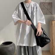 Shelley Jones  重磅260g短袖男潮流24夏新款牌美式復古寬松t恤五分袖百搭衣服 DSA425-T3499白色 M[建議90-110斤]