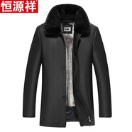 恒源祥品牌真皮皮衣男鹿皮皮衣十字貂內(nèi)膽海寧真皮風(fēng)衣男裝皮毛一體中長款男士貂皮大衣男整貂 黑色 195/5XL( 180-195斤)