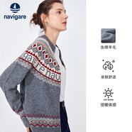 納維凱爾意大利小帆船針織開(kāi)衫女復古風(fēng)毛衣外套2334093511 灰紅 S 