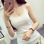大美兔 背心女士蕾絲花邊螺紋棉吊帶內搭外穿打底衫修身短款無袖上衣夏 白色蕾絲 均碼 (80) 均碼