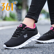 361°女鞋運動鞋女新款飛織網(wǎng)面透氣休閑網(wǎng)鞋子361度跑步鞋 2266烏黑色/粉 35