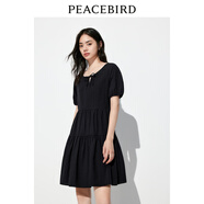 太平鳥(niǎo)女裝短款初戀小白裙2024夏新款圓領(lǐng)短袖連衣裙小眾收腰裙子 黑色 S