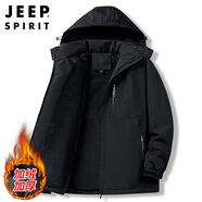 JEEP SPIRIT吉普棉服男冬季連帽韓版潮流外套男士加絨棉衣男裝 黑色 XL 