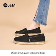 快樂瑪麗（J&M）漁夫鞋女夏季平底鏤空透氣懶人通勤一腳蹬單鞋子女 黑色 40 
