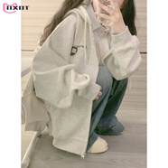 DXOT灰色運(yùn)動(dòng)外套女衛(wèi)衣春秋冬拉鏈連帽oversize2025新款開(kāi)衫上衣薄bm 白灰色【薄款】 S【建議100斤內(nèi)】