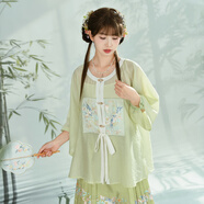 森女部落原創(chuàng  )七分袖圓領(lǐng)日常古風(fēng)輕薄上衣漢服套裝防曬夏季子母扣 上衣（單件） L