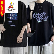 稻草人（MEXICAN）加肥加大300斤純棉短袖T恤男士潮牌大碼寬松胖子半袖港風(fēng)五l分袖 黑色 （神秘海）+黑色T259GD 8XL 建議280330斤可穿