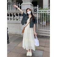 蔓爾依連衣裙女夏季2025新款韓版氣質(zhì)顯瘦牛仔外套吊帶裙長(cháng)裙子時(shí)尚套裝 牛仔上衣+吊帶裙 S