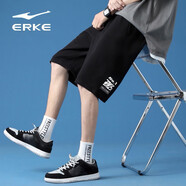 鴻星爾克（ERKE）紅星官網旗艦運動短褲男褲夏季青少年學生薄款透氣跑步針織沙灘褲 正黑 3XL(體重160-175斤)