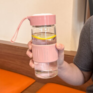 暢印夏季高顏值水杯男女士辦公室泡茶防燙帶茶隔杯子學(xué)生便攜玻璃杯 粉色（硅膠皮套） 480ml