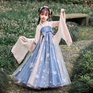 楚歌質(zhì)優(yōu)品 漢服女童兒童古裝超仙襦裙連衣裙夏季12歲女孩櫻花公主中國風長袖六一 蒲公英天藍色連體裙+ 160