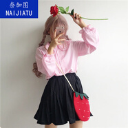 奈加圖（NAIJIATU）春夏Lolita內(nèi)搭少女燈籠袖木耳邊娃娃領(lǐng)襯衫甜美日系長(zhǎng)袖學(xué)生打底 粉紅色 單件襯衫 均碼