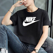 耐克（NIKE）t恤短袖男裝夏季跑步訓練健身運動衫透氣休閑圓領半袖AR4999-013 AR5005-010/黑色白勾/親膚透氣 M
