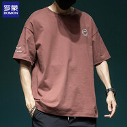 羅蒙笑臉重磅短袖t恤男夏季新款寬松大碼半袖加肥加大碼休閑純棉體恤 磚紅色 2XL 建議160-180斤