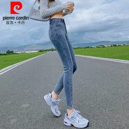 皮爾卡丹（pierre cardin）緊身小腳牛仔褲女2024春秋季新款高腰彈力顯瘦九分褲小個(gè)子鉛筆褲 淺藍(lán)色九分 30建議（120-130）斤