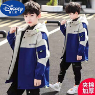 迪士尼（Disney）男童秋冬裝外套2024新款兒童中長款風(fēng)衣休閑時尚加絨加厚大童棉服 藍色新款風(fēng)衣加絨加厚 170建議身高155-165厘米左右