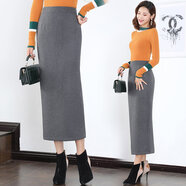 vuzrmm輕奢品牌女裝秋冬毛呢半身裙高腰中長(cháng)款修身一步裙直筒包裙冬 深灰色后開(kāi)叉長(cháng)度85厘米 L腰圍2.2尺