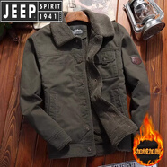 JEEP SPIRIT吉普棉服男士冬季保暖休閑寬松休閑棉襖工裝毛領(lǐng)棉服外套潮服 軍綠【加絨】 XL