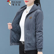 啄木鳥品牌燈芯絨夾棉厚短外套女春秋2025年秋裝新款中年女裝上衣四十歲 深灰色 夾棉保暖 M 適合80-95斤