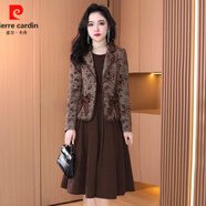 皮爾卡丹（pierre cardin）小香風(fēng)套裝連衣裙女春秋2024新款高級感氣質(zhì)名媛西裝兩件裝裙 卡其色【兩件套套裝套裝】 XL