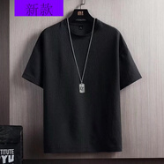 嗨森主義冰絲亞麻短袖T恤男夏季半袖棉麻純色寬松打底衫休閑五分袖上衣服 黑色991 XL