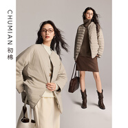 初棉輕盈蓬松雙面穿白鵝絨羽絨服 常規(guī)短款輕薄保暖外套24冬季女 米灰色 M