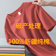 澳貝妮純棉短袖男女同款夏季全棉純色t恤半袖打底衫100%新疆棉上衣體恤 磚紅色 L  110-125斤