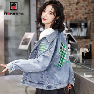 AEMAPE短外套女2025春秋冬季新款歐洲站牛仔外套韓版時(shí)尚寬松女裝 藍色 M