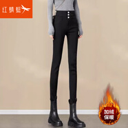 紅蜻蜓高腰牛仔褲女2025年春季新款女士女裝休閑鉛筆小腳長加絨褲子女 3216三排扣牛仔褲#黑色加絨 30