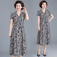 緹米媗媽媽夏裝連衣裙洋氣雪紡長(zhǎng)裙2024新款中老年女士夏季氣質(zhì)修身裙子 黑色 L 建議穿105斤以內(nèi)