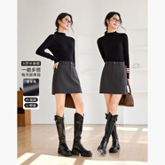 梵希蔓深灰色西裝半身裙女2025冬季新款高腰顯瘦氣質(zhì)毛呢包臀短裙 M9566 深灰色 XL
