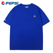 百事(Pepsi) 夏季新款純棉短袖T恤男生情侶款寬松美式休閑男女同款 藍(lán)色（印花logo） 3XL 190-210斤