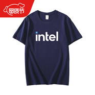 傾真英特新logo短袖 intel衣服T恤男純棉半袖信仰極客工裝上衣夏季 藏青色 M