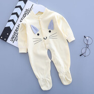 黃卷卷嬰兒衣服連體衣連腳小寶寶包腳純棉長(cháng)袖彩棉襪褲套裝新生兒帶腳連 小貓咪黃色 52碼#建議6-10斤