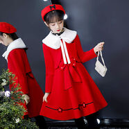 微愛的小松鼠（weiaidexiaosongshu） 女童套裝 毛呢加厚秋冬洋氣學(xué)院兒童連衣裙女冬紅色三件套 908 紅色毛呢裙+毛衣+披肩+毛領(lǐng) +帽子 110 碼 【2-3歲】