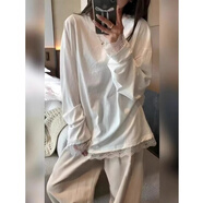嬌茹妮歐貨白色磨毛長(zhǎng)袖蕾絲拼接T恤女2024秋冬新款寬松內(nèi)搭打底衫上衣 白色【德絨加厚款】 XL