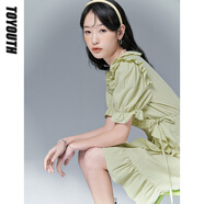 初語TOYOUTH初語法式連衣裙女2022夏季新款v領(lǐng)收腰泡泡袖荷葉邊小黑裙 海鹽抹茶綠 L