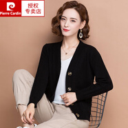 皮爾卡丹（pierre cardin）100%純羊毛衫女外穿毛衣開衫2025年新款春秋洋氣短款針織外套寬松黑色 T9460 86722XL 130-140斤