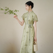 初蟬衣事新中式女裝天絲連衣裙2025氣質(zhì)長裙夏季高級感改良年輕款日常旗袍 綠色 S （現(xiàn)貨）