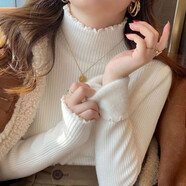 Lauaird大碼胖mm秋冬時尚遮肉加絨打底衫女300斤新款保暖毛衣內(nèi)搭上衣潮 白色 pd3269單件毛衣 加絨 2XL 135-150斤