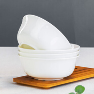 純白吃飯碗家用骨瓷碗釉下彩餐具10個(gè)裝陶瓷碗盤組合面碗湯碗大號 純白6英寸面碗4個(gè)裝