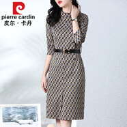 皮爾卡丹高檔品牌女裝毛呢連衣裙女秋冬2022年新款氣質(zhì)名媛高端洋氣打底配外套裙子顯瘦 卡其色 XL