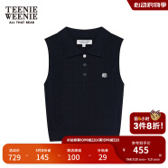 Teenie Weenie小熊2024年夏季新款针织背心修身时尚白色T恤上衣女 黑色 170/L