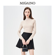 曼婭奴（MIGAINO）經(jīng)典毛衣女2025年秋季新款半高領(lǐng)純色修身針織內(nèi)搭 杏色 160/84A/M